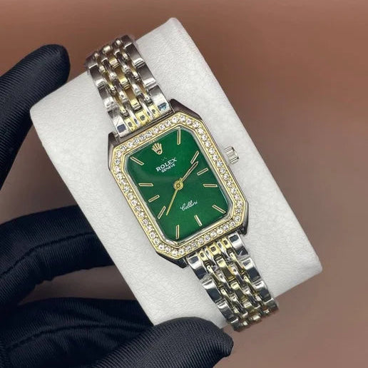 Rolex Cellini for women Gold, Silver with green dial with diamond
