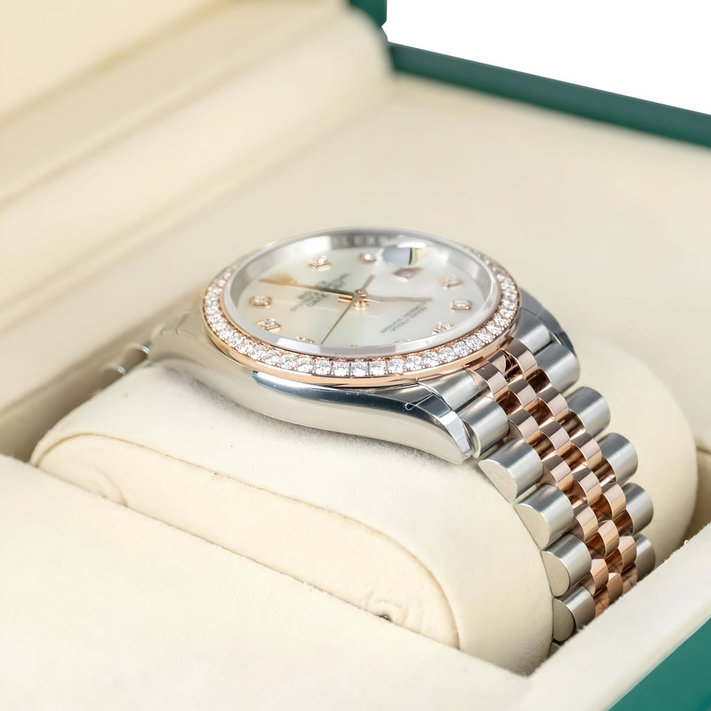 Rolex Lady-Datejust in Oyster Diamond Rose Gold, Sliver with silver dial