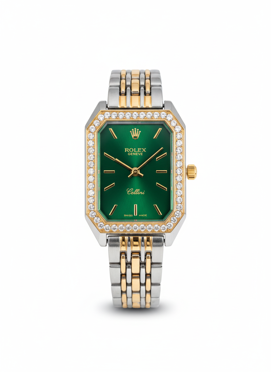 Rolex Cellini for women Gold, Silver with green dial with diamond