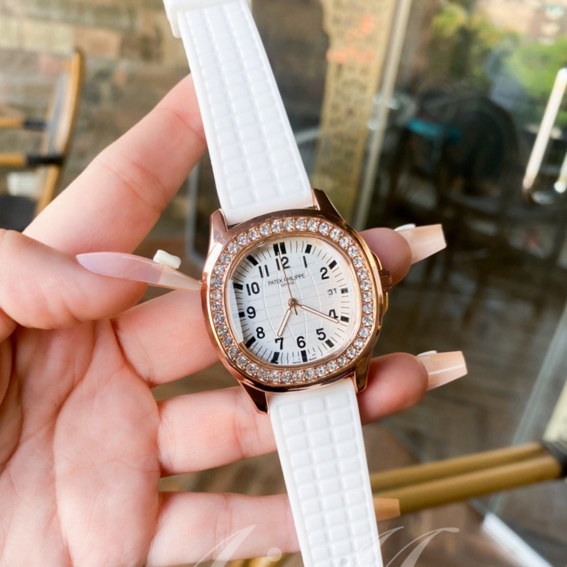Patek Philippe Aquanaut Luce Rose Gold, White strap with White dial