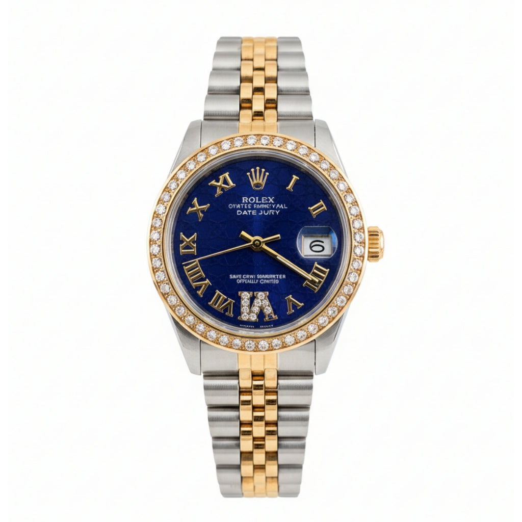 Rolex Lady-Datejust Gold, silver with Blue dial