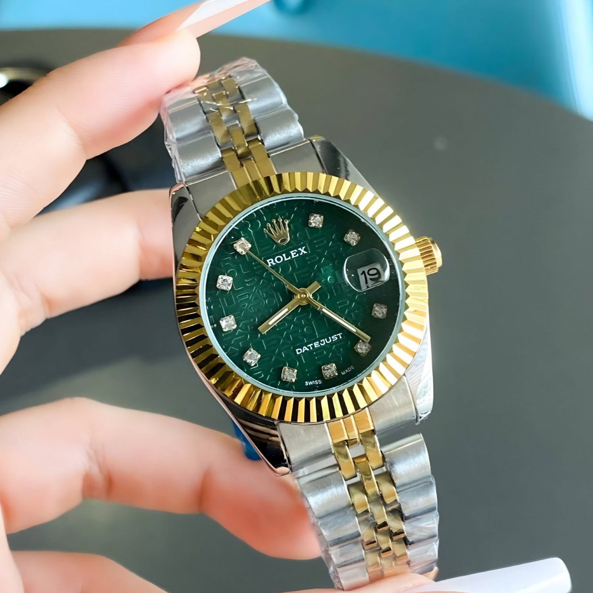 Rolex Lady-Datejust Gold, silver with Green dial